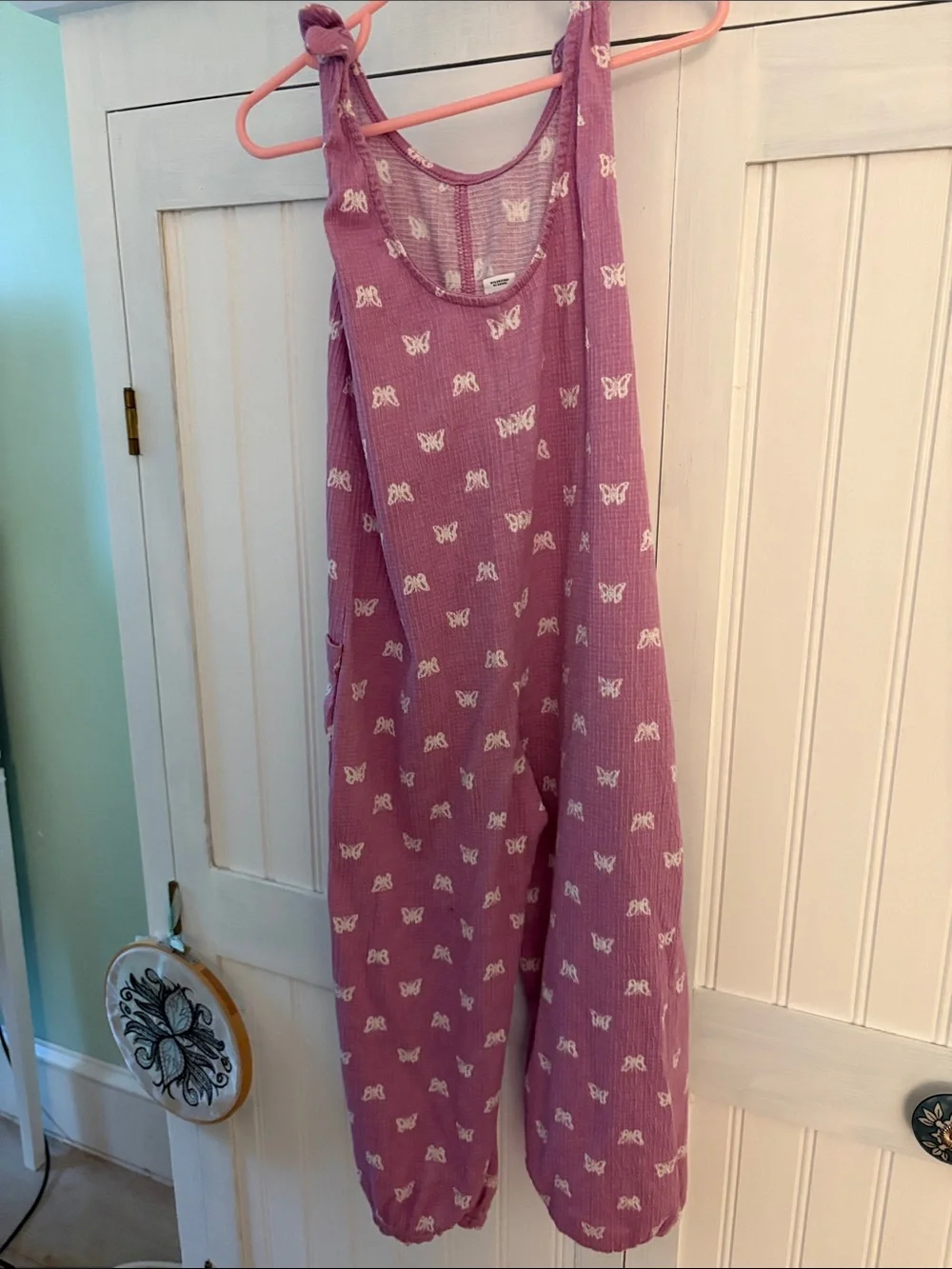 Old Navy Purple Butterfly Tie-Shoulder Pajama Jumpsuit size 5